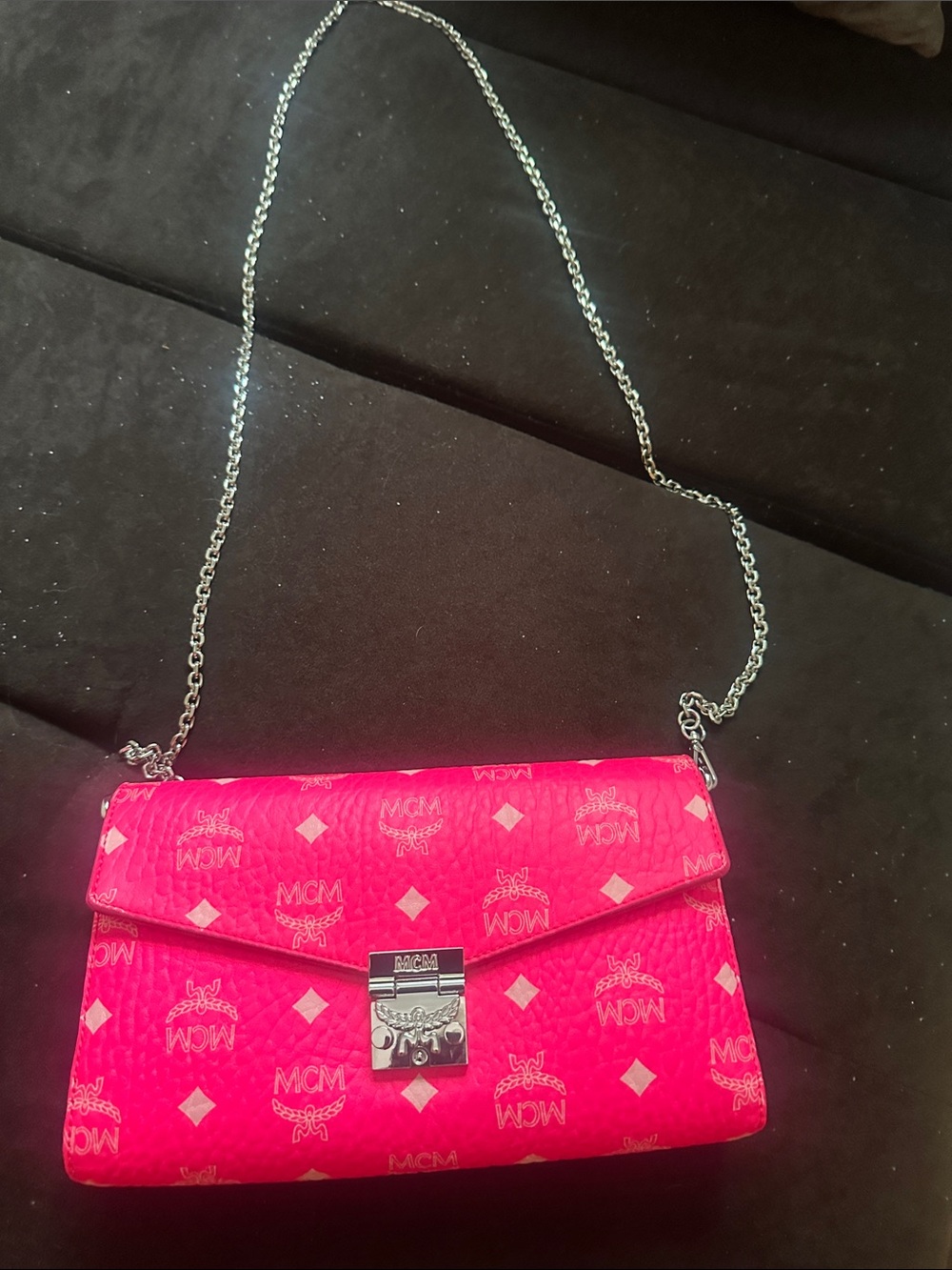 Never used Hot Pink MCM with silver chain